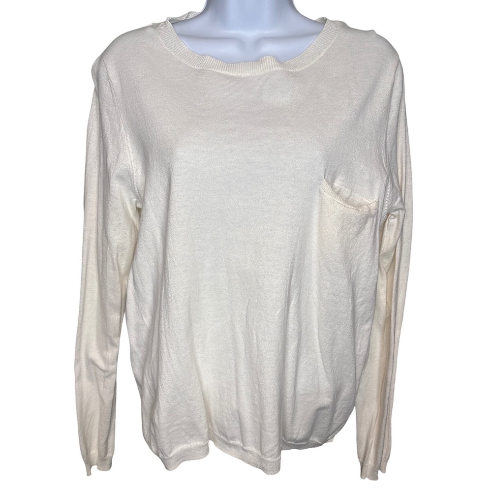 BY-BAR Amsterdam Womens Off White Blow Pullover Sz L Side Button Clean Scandi